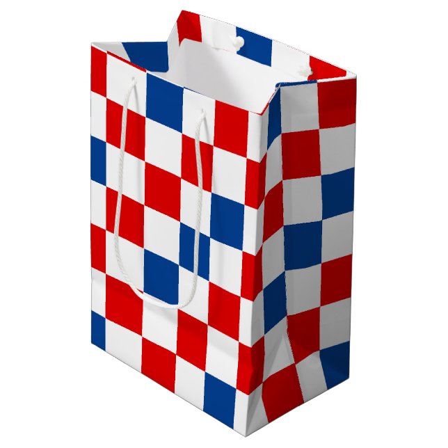 Red White Blue Chequered Pattern Design  Medium Gift Bag (Front Angled)