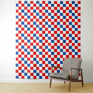 Red White Blue Chequered Pattern Design  Tapestry