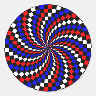 Red White Blue Chequered Spiral by Kenneth Yoncich Classic Round Sticker