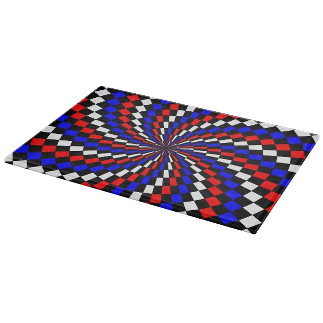 Red White Blue Chequered Spiral by Kenneth Yoncich Cutting Board (Corner)