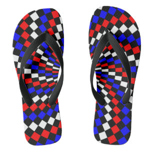 Red White Blue Chequered Spiral by Kenneth Yoncich Flip Flops