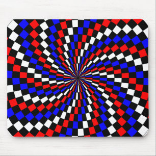 Red White Blue Chequered Spiral by Kenneth Yoncich Mouse Mat