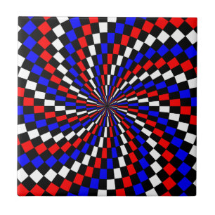 Red White Blue Chequered Spiral by Kenneth Yoncich Tile