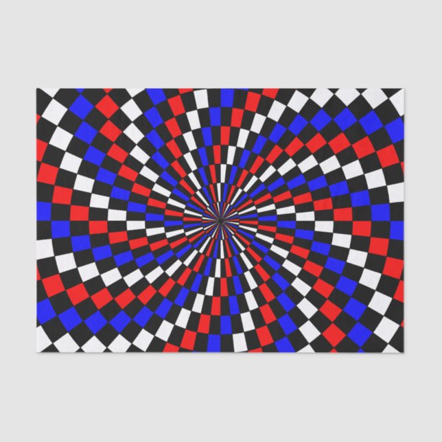 Red White Blue Chequered Spiral by Kenneth Yoncich Tissue Paper (Front)