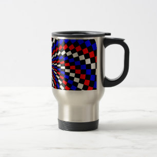 Red White Blue Chequered Spiral by Kenneth Yoncich Travel Mug
