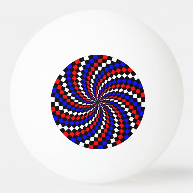Red White Blue Chequered Spiral Ping Pong Ball (Front)