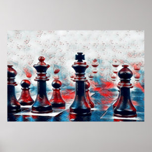 Red, White, Blue Chess Pieces King, Queen, Bishop Poster