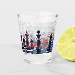 Red, White, Blue Chess Pieces King, Queen, Bishop Shot Glass