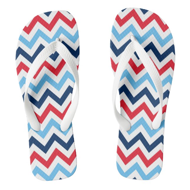 Red White Blue Chevron Flip Flops Jandals Thongs (Footbed)