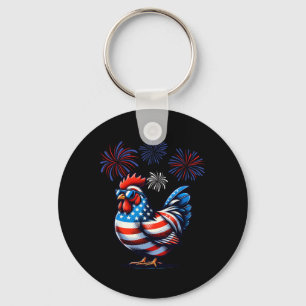 Red White Blue Chicken Farm Animal Patriotic 4th O Key Ring