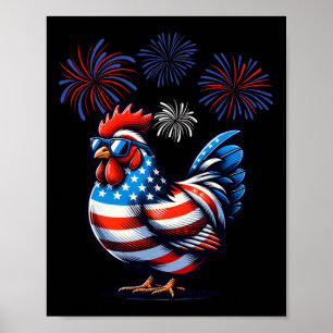 Red White Blue Chicken Farm Animal Patriotic 4th O Poster