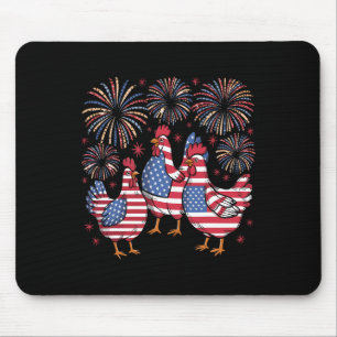 Red White Blue Chicken Usa Flag Firework 4th Of Ju Mouse Mat