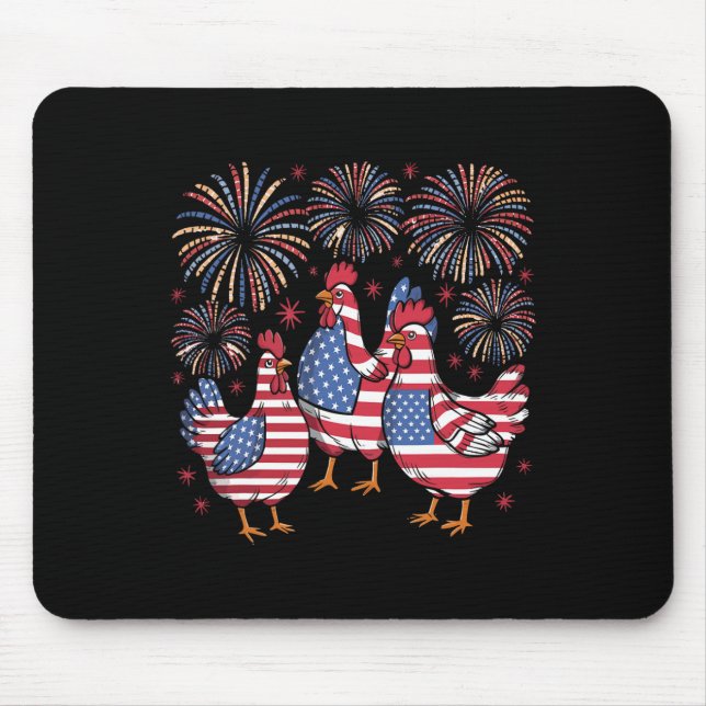 Red White Blue Chicken Usa Flag Firework 4th Of Ju Mouse Mat (Front)