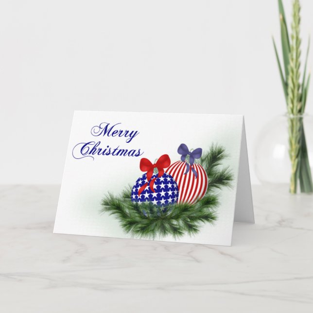 Red, White & Blue Christmas Holiday Card (Front)