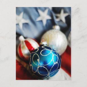 Red White & Blue Christmas Holiday Postcard