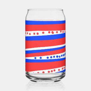 Red White Blue Circles Stripes  Can Glass