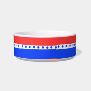 Red White Blue Circles Stripes Ceramic Pet Bowl 