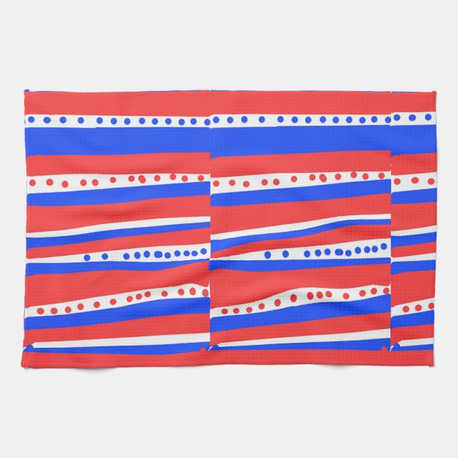 Red White Blue Circles Stripes Kitchen Towels (Horizontal)