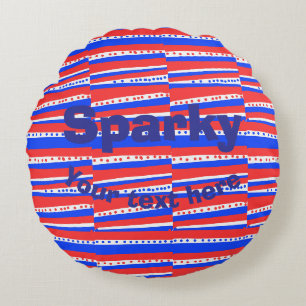 Red White Blue Circles Stripes Round Cushion