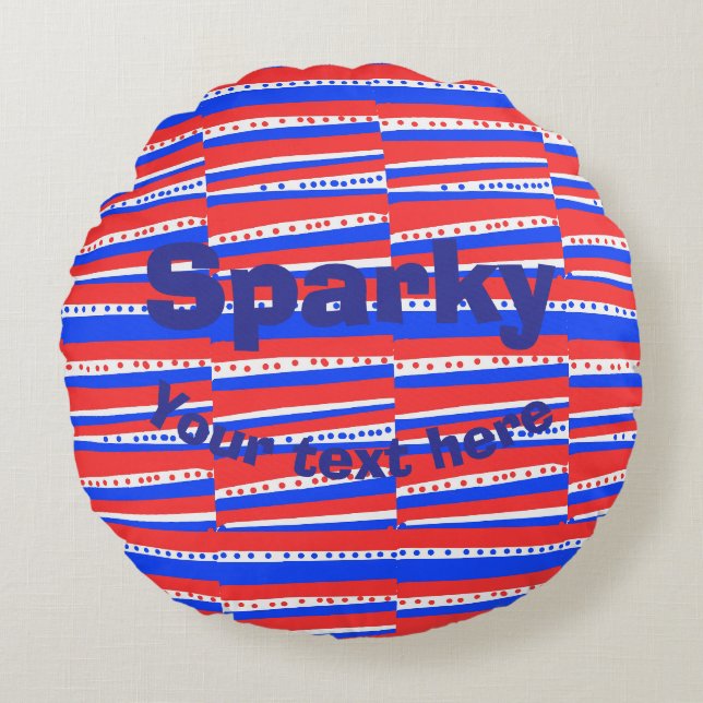 Red White Blue Circles Stripes Round Cushion (Front)