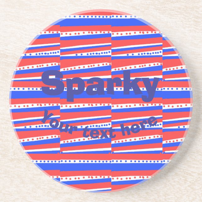 Red White Blue Circles Stripes Sandstone Coaster (Front)