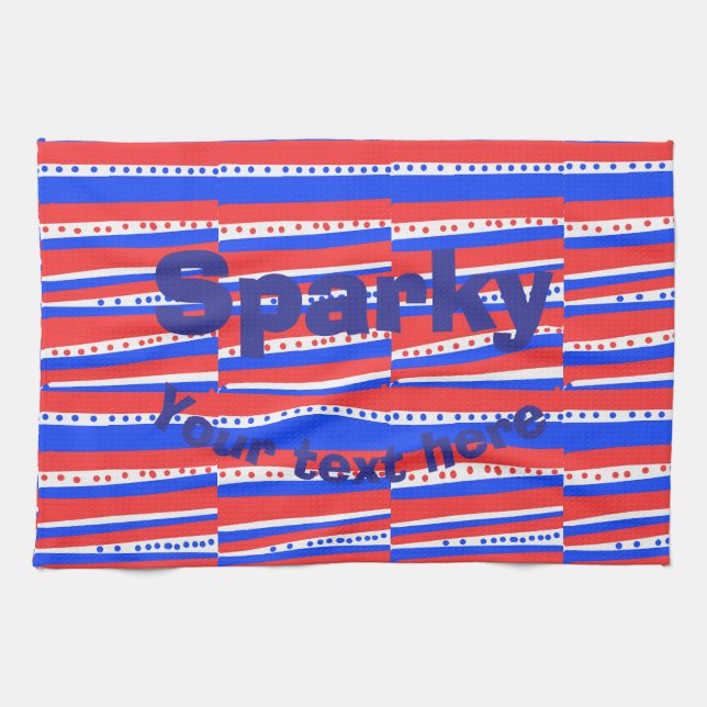 Red White Blue Circles Stripes Tea Towel (Horizontal)
