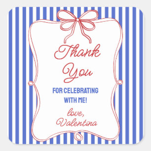 Red White Blue Classy Stripes with Ribbon Bow Square Sticker