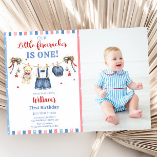 Red White & Blue Clothes Boy Birthday Invitation