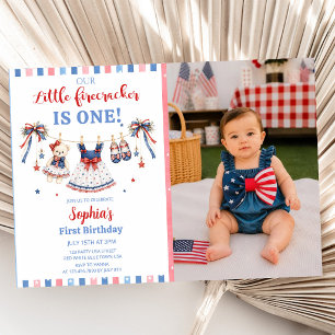 Red White & Blue Clothes Girl Birthday Invitation