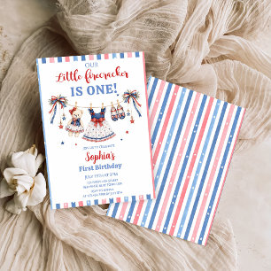 Red White & Blue Clothes Girl Birthday Invitation