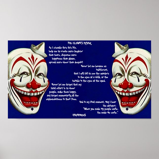 RED, WHITE, & BLUE CLOWNS POSTER w/ CLOWN'S PRAYER (Front)