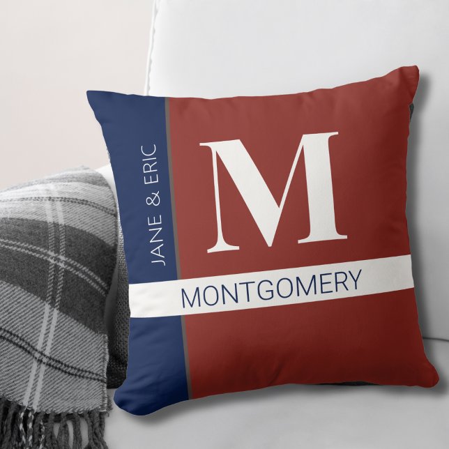 Red White Blue Colour Block Monogram Pillow (Creator Uploaded)