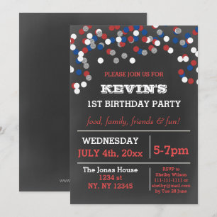 Red White Blue Confetti memorial day birthday Invitation