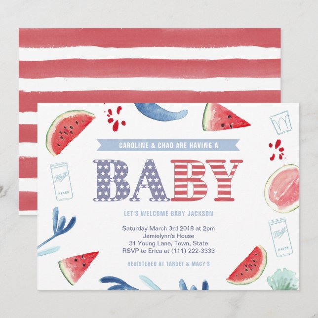 Red White Blue Cookout Couples Baby Shower Invitation (Front/Back)