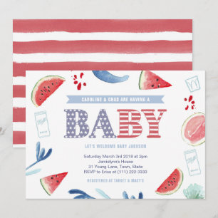 Red White Blue Cookout Couples Baby Shower Invitation