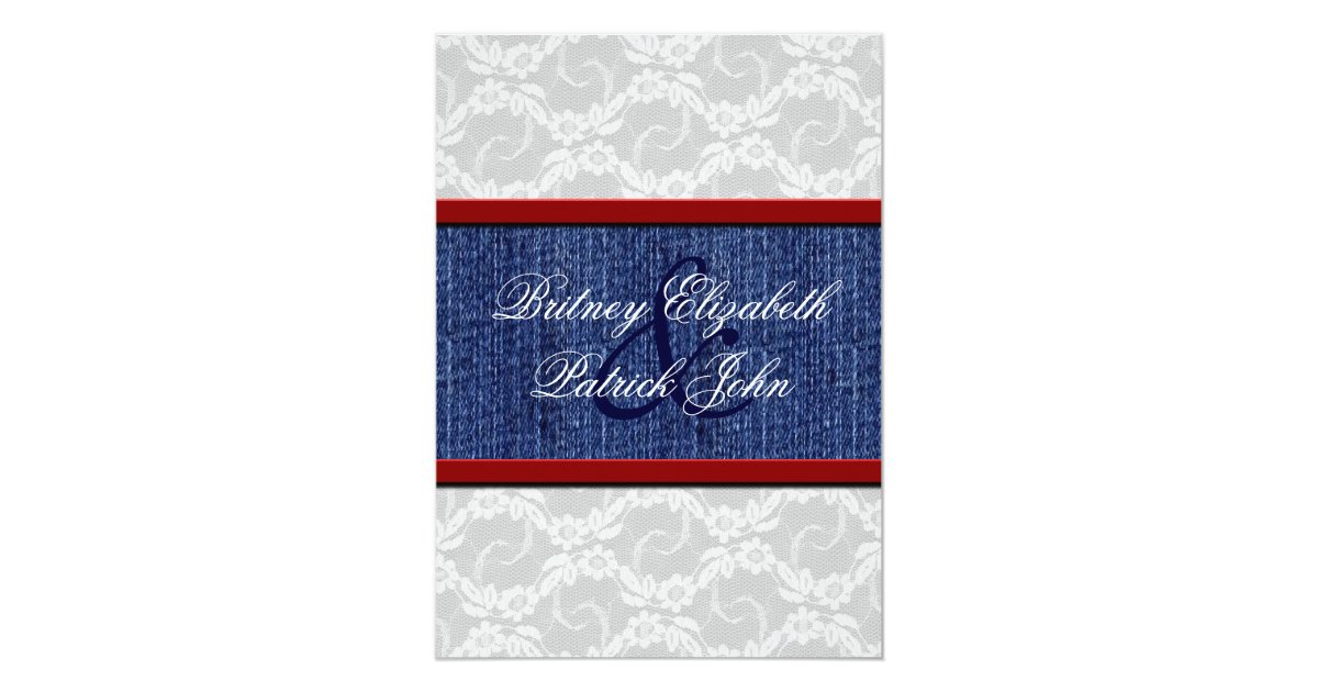 Red White & Blue Country Lace Wedding Invitations | Zazzle ...