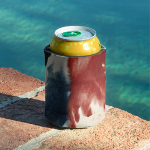 Red White Blue Cow Print Can Cooler