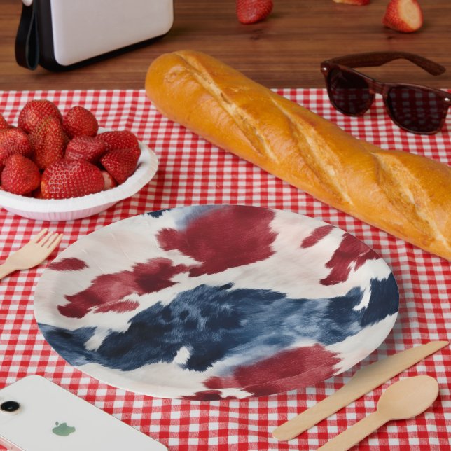 Red White Blue Cowhide Paper Plate (Picnic)