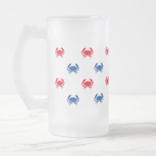 Red white blue crab pattern patriotic frosted glass beer mug