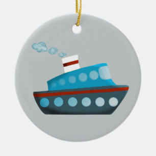 Red White Blue Cruise Ship Ceramic Tree Decoration