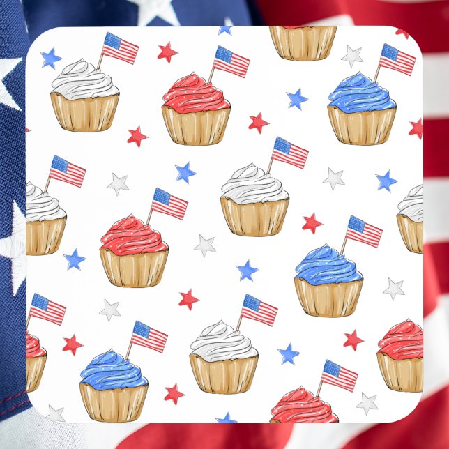 Red White Blue Cupcake Flag Star Patriotic Coaster (Creator Uploaded)
