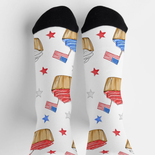 Red White Blue Cupcake Flag Star Patriotic Preppy Socks (Top)