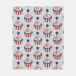 Red, White & Blue Cupcake July 4 Glitter Fleece Blanket
