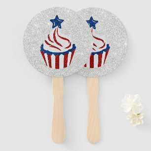 Red, White & Blue Cupcake July 4 Glitter Hand Fan