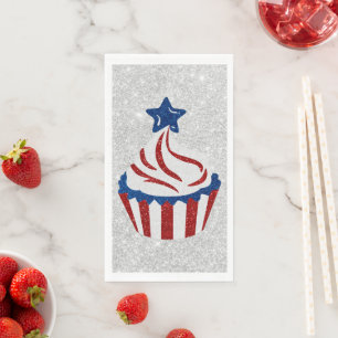 Red, White & Blue Cupcake July 4 Glitter Napkin