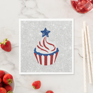 Red, White & Blue Cupcake July 4 Glitter Napkin