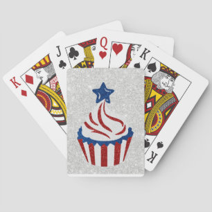 Red, White & Blue Cupcake July 4 Glitter Playing Cards