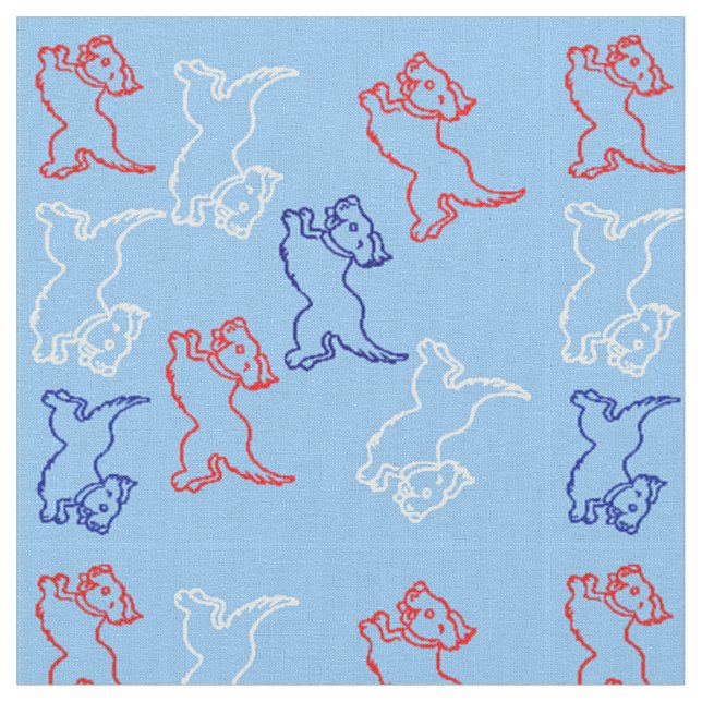 Red White Blue Customisable Designer Fabric - Dogs (Close Up)
