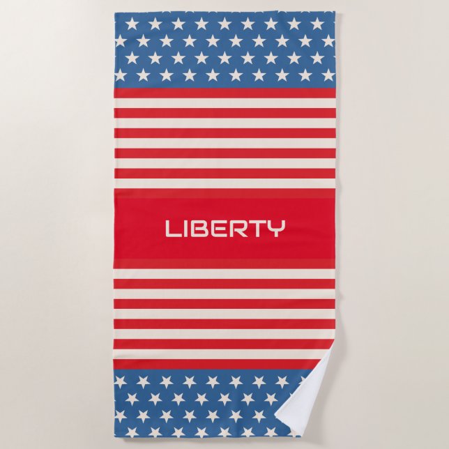 Red White Blue Customised Liberty Beach Towel (Front)