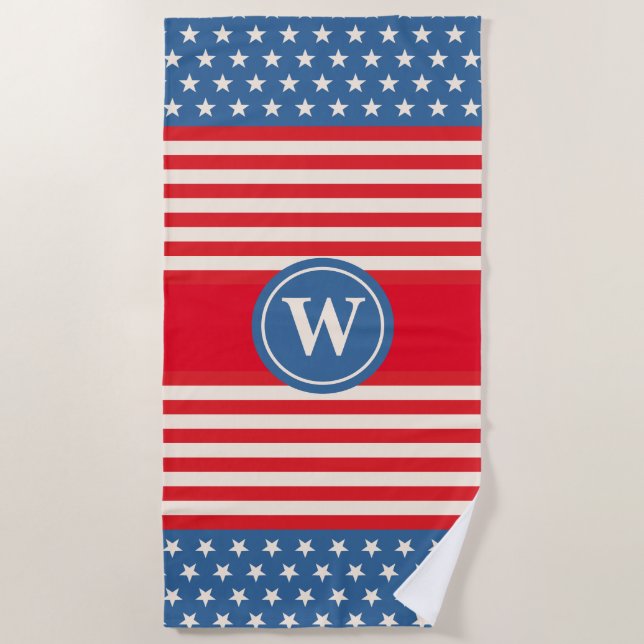 Red White Blue Customised Monogram Beach Towel (Front)